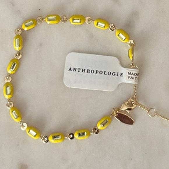 ANTHROPOLOGIE NWT ONE 1 14K Plated Linked Crystal Bracelet ORANGE 6.5-7.5" - Picture 5 of 5